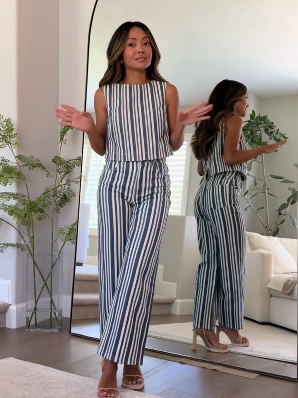Unbranded Navy and White Striped Sleeveless Two-Piece Set